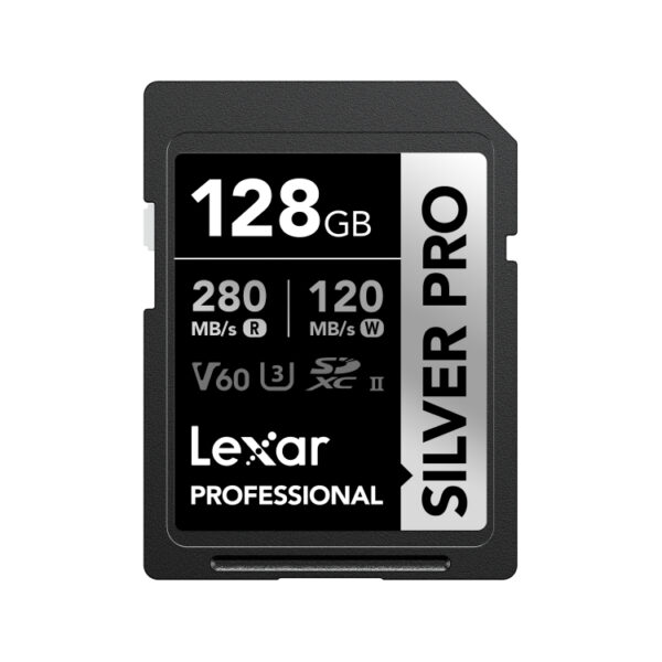 SILVER_PRO_SDXC_128GB_Photo1 Lexar Pro 128GB UHS-II V60 SDXC Silver
